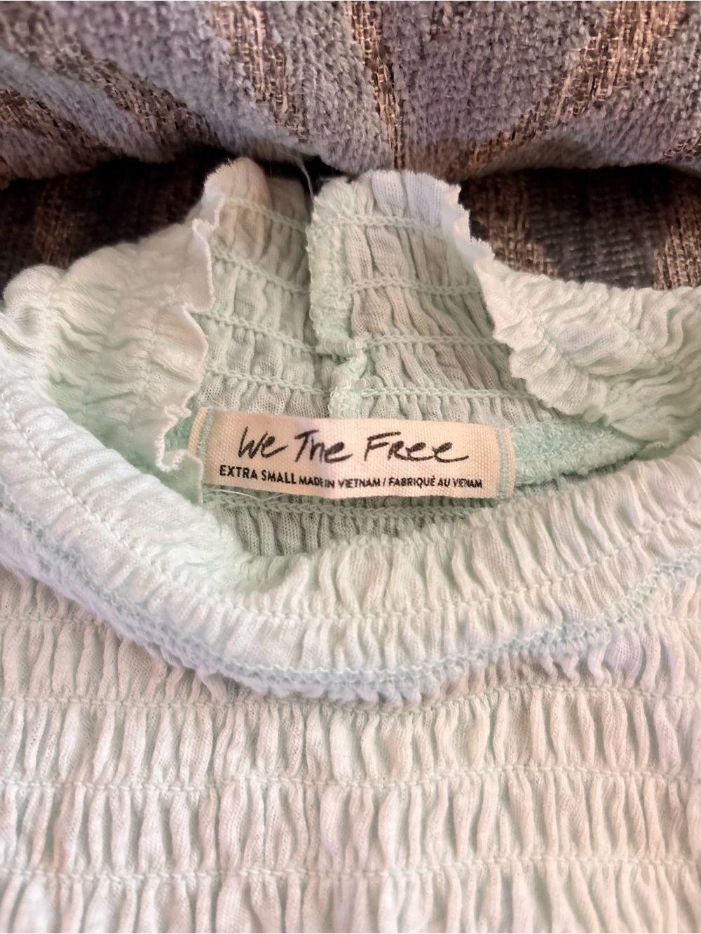 We The Free Mint Green Smocked Ruffle Top